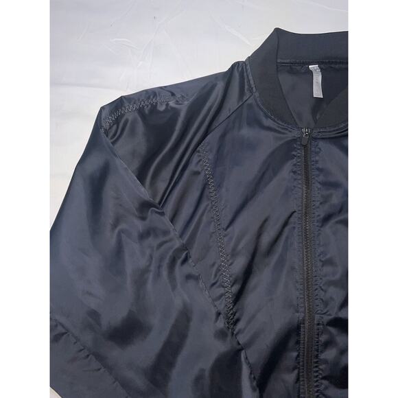 Fabletics x Demi Lovato Bomber Jacket Size Large Black Satin Tori Woven Active - Picture 2 of 16